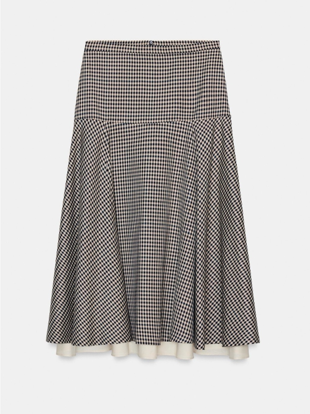 Zara Gingham Midi Skirt M Black Ivory Flared A-Line Lined High Waist NWT - Picture 5 of 8
